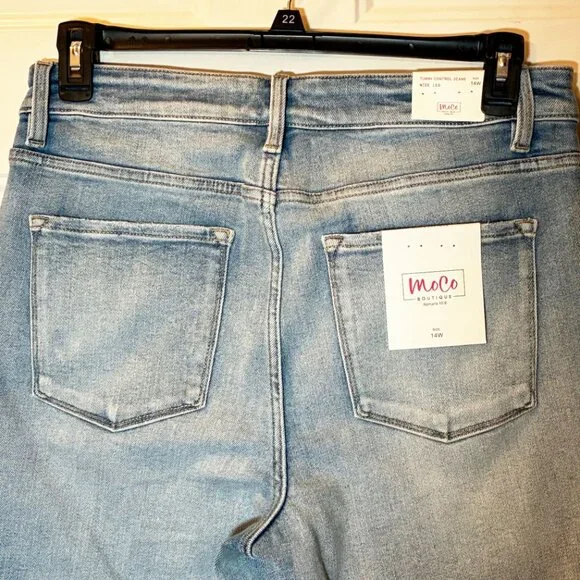 New With Tags MoCo14W Women's High Rise Wide Leg Jeans Raw Hem Tummy Control - Picture 2 of 14